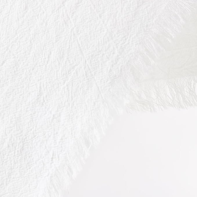 6 Pack Ivory White Cotton Linen Napkins with Fringe Christmas White Cloth Napkins Set of 6 Boho Handmade Dinner Napkins Bulk for Wedding Bridal Baby Shower Valentine's Day, 17 x 17 Inches