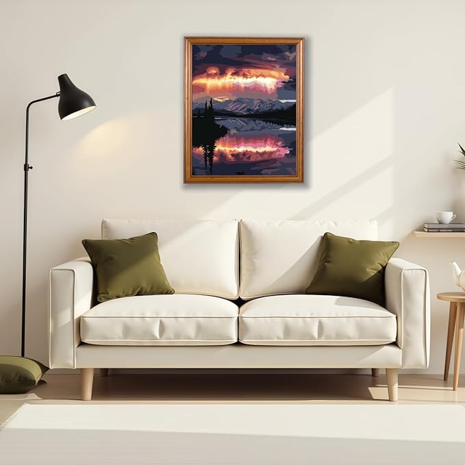 Mosaflare Paint by Numbers for Adults Beginner, Mountain Landscape Adult Paint by Number Kits on Canvas, DIY Acrylic Oil Easy Painting by Numbers for Home Wall Decor 16X20 inch (Without Frame)