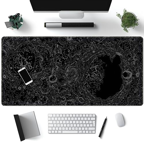 Dimensional Black Topographic Desk Mat Gaming Desk Pad Large Gaming Mouse Pad Desk Accessories Desk Mat Extended Mousepad 31.5 x 15.7 in, with Anti-Slip Stitched Edges Long Computer Keyboard Mouse Mat by Mechanical+Cattle