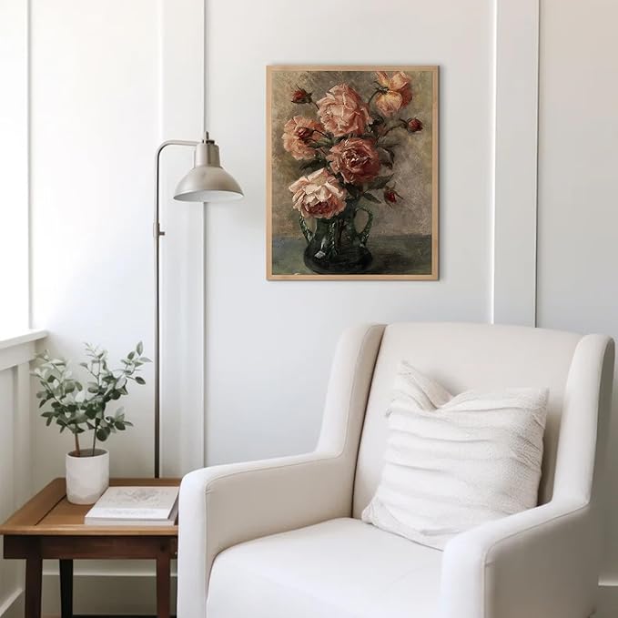 uniro Vintage Floral Wall Art, Retro Flower Botanical Painting, Farmhouse Wall Decor Rustic Still Life Roses Canvas Prints, Vintage Art for Bedroom Bathroom Decor (8" x 10" - UNFRAMED)