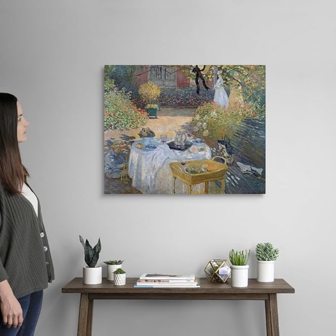 CANVAS ON DEMAND The Luncheon Monet's Garden At Argenteuil, C,1873 Canvas Wall Art Print by Claude Monet, Impressionism, Traditional, Home Decor, Woman Floral, Artwork,30" x24in