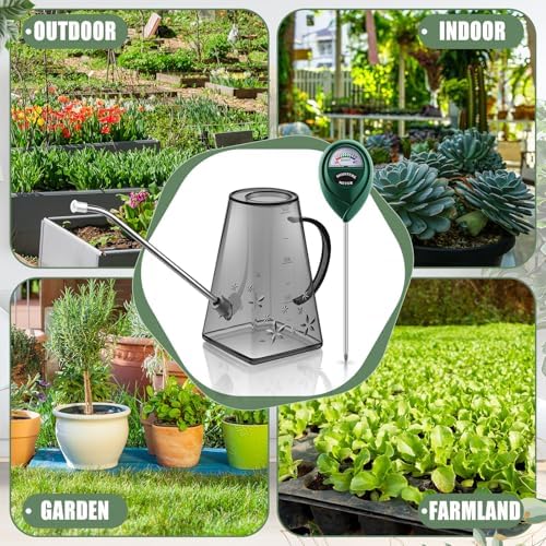 Plants Watering Can for Indoor Plants with Long Stainless Steel Spout & Soil Moisture Meter Long Spout Watering Cans for House Plant, Pot Flower, Succulent, Garden(Gray,1.4 L,Trapezoid) - Image 7