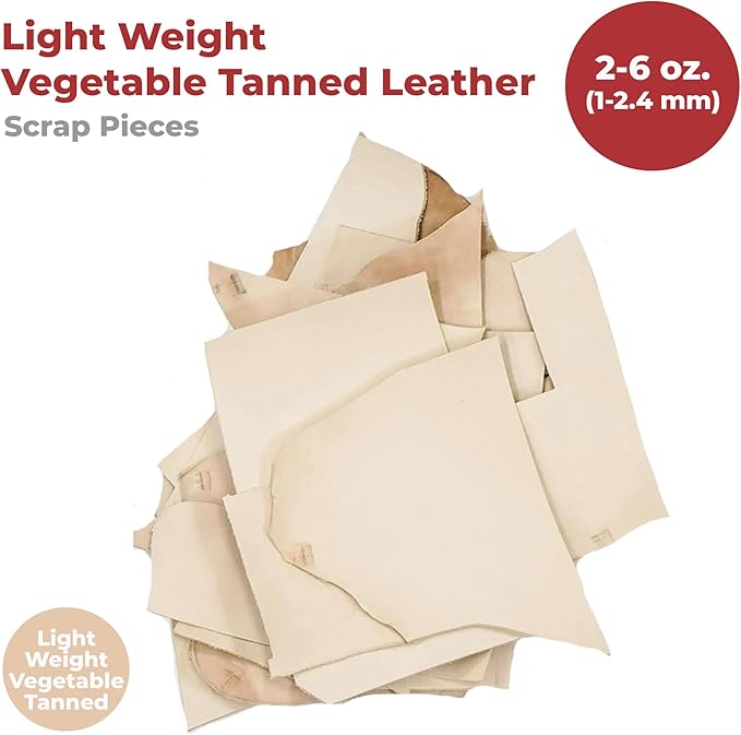 ELW Vegetable Tanned Leather Scraps | 2-6 oz Light Weight | Size: 10 LB | Genuine Cowhide Full Grain Leather Remnants for DIY, Crafting, Leatherworking, Tooling | Natural Veg Tanned - Lightweight