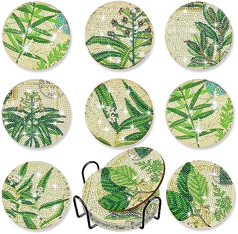 8 Pcs Diamond Painting Coasters | Leaves Diamond Art Coasters | Perfect Art Craft Gift for Leaves Lover, Dad, Mom, Grandparents, Brother, Sister by LGANHAPY