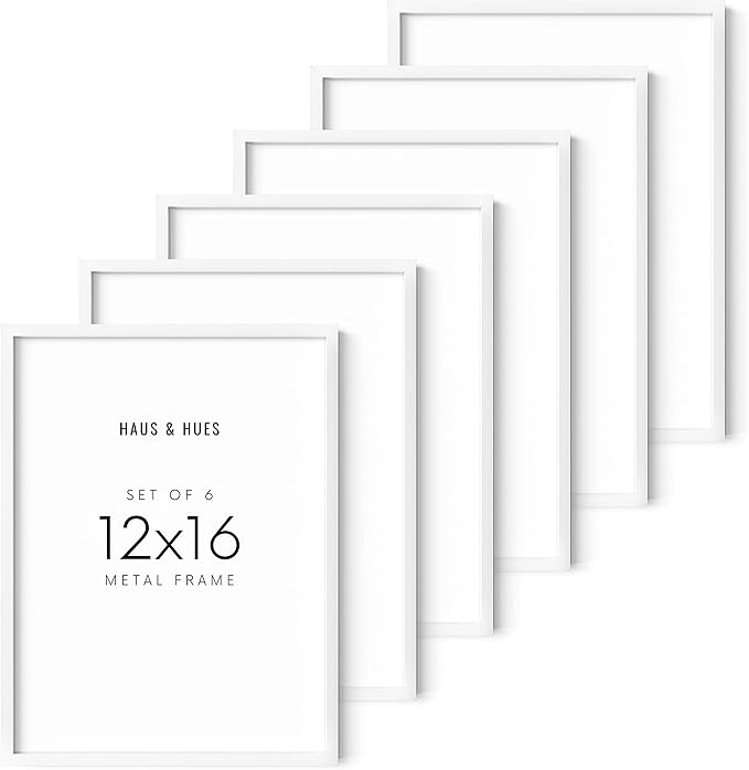 HAUS AND HUES 12x16 White Aluminum Frame Set of 6 - Gallery Wall Pack, Contemporary Design (12x16 in, White)