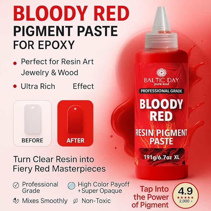 Bloody Red Epoxy Resin Pigment Paste XL (191g/6.7oz) – Opaque Epoxy Dye & High Concentration Coloring Paste, Mica Powder Alternative for Resin Art, Jewelry, Tumblers, River Tables & Crafts
