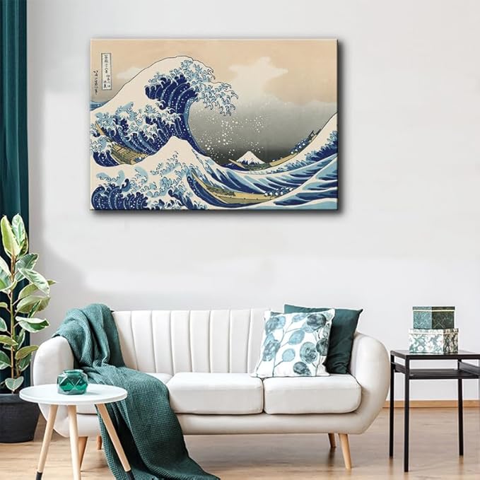 The Great Wave off Kanagawa by Katsushika Hoki. Canvas Wall Art Abstract Seascape Pictures Paintings for Living Room Home Decorations Large Modern Stretched and Framed Sea Art