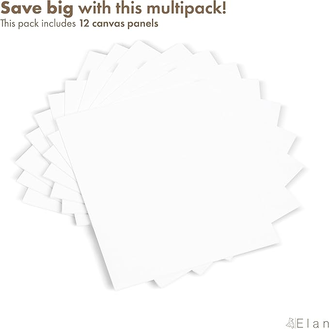 Elan Canvas Boards for Painting 7.9x9.8 Inch, 12-Pack 100% Cotton Acid-Free Blank Canvases for Painting 8oz, Triple Primed 7.9x9.8 Canvas Panels