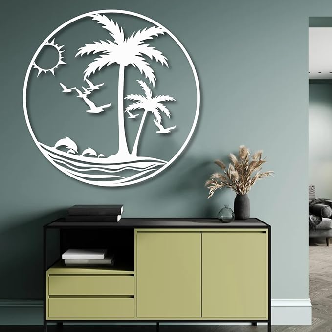 Palm Tree Metal Wall Decor,Palm Tree Outdoor Wall Art,Tropical Palm Tree Wall Decorations for Living Room,Outdoor Wall Decorations for House (30"x30"/76x76 cm, Black)