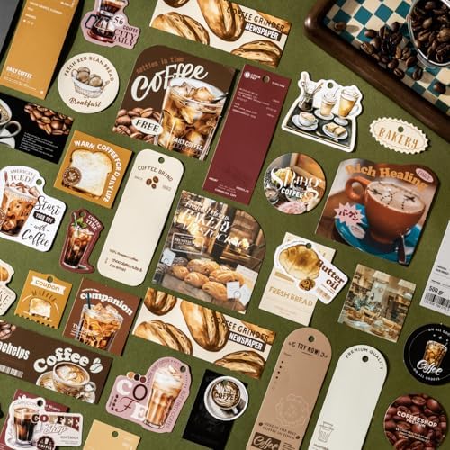 Alideco 120pcs Scrapbook Stickers Vintage Coffee Shop Scrapbooking Junk Journal Crafts Embelishment Decoration Stickers (kaiyijiakafeidian) - Image 2
