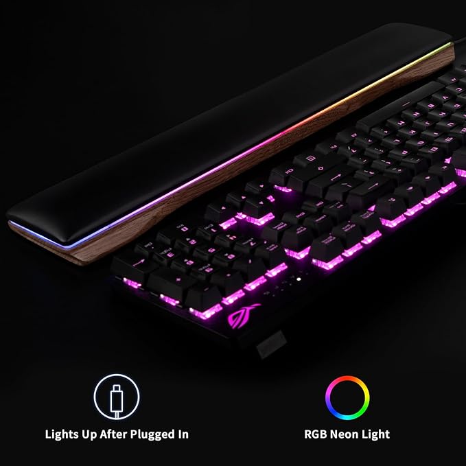 COLORCORAL Wrist Rest for Computer Keyboard Ergonomic RGB Walnut Wooden Wrist Pad with Memory Foam Gaming Wrist Support for Typing Pain Relief Comfort for Office, Gaming, Computer