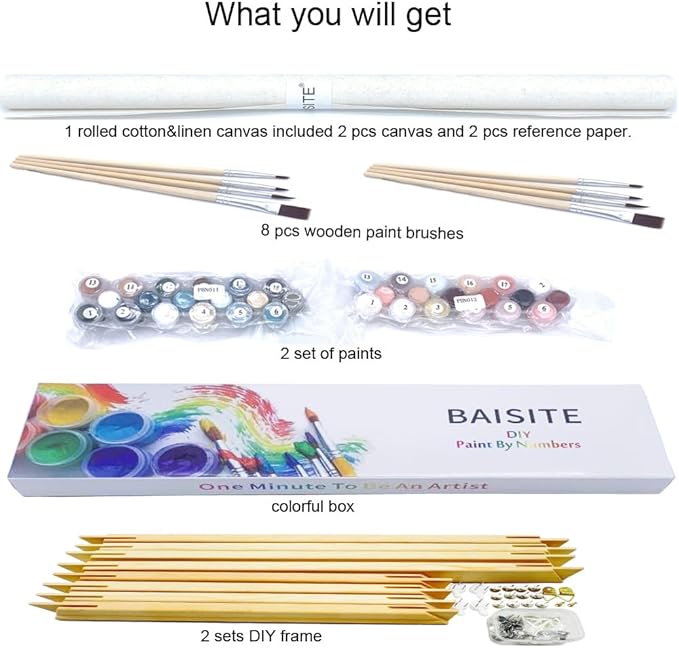 BAISITE Paint by Numbers Kit for Adults Beginners,12" Wx16 L 2 Pack Canvas for Painting Kits for Adults in Colorful Box-Daisy and Sunflowers 0304-DIY Frame