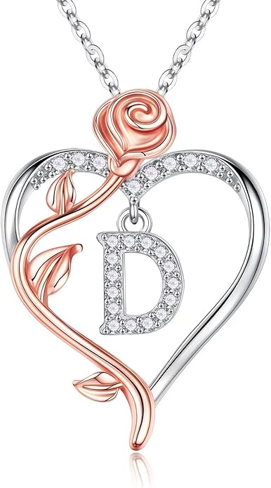 Iefil Stocking Stuffers for Women Wife - 925 Sterling Silver Rose Heart Initial Necklace, Christmas Anniversary Birthday Gifts for Women, Jewelry Gift for Her Wife Girlfriend Mom Daughter