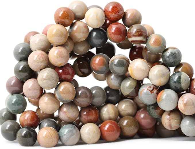 35PCS 10mm Natural USA Picture Stone Gemstone Round Loose Beads for Jewelry Making DIY Findings 1 Strand 15"