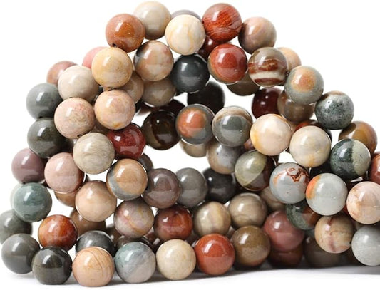 35PCS 10mm Natural USA Picture Stone Gemstone Round Loose Beads for Jewelry Making DIY Findings 1 Strand 15"