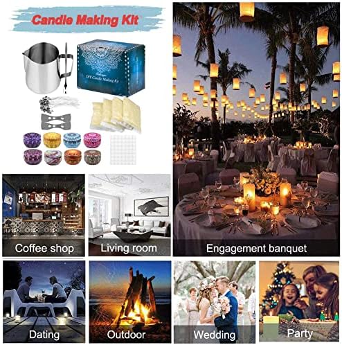 Candle Making Kit, DIY Candle Making Kits for Adults Beginners Include 50 Candle Wicks, 56 Wicks Sticker, 8 Candle Tins,1 Candle Make Pouring Pot, 4 Pack Candle Wax for Making Candles, Colorful - Image 6