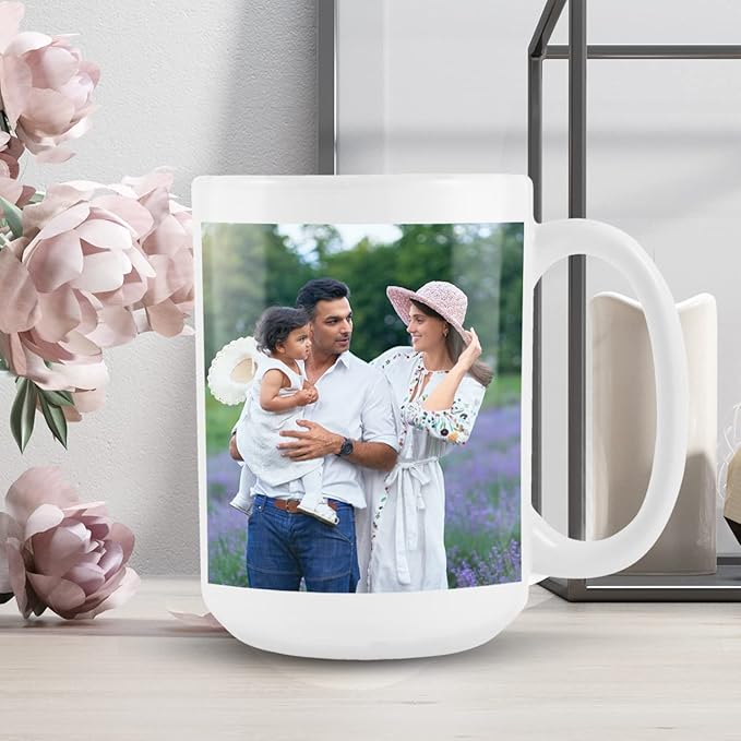 Personalized Coffee Mug – Custom Photo, Text, or Logo Ceramic Mug Tea Cup | Taza Personalizada with Picture or Message | Customized Gift Idea for Men & Women, Mom, Dad, Friends - White/Pink | 15oz
