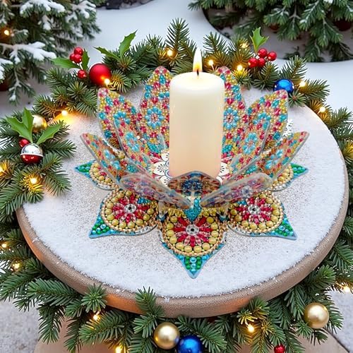 jinglinhh DIY Mandala Lotus Diamond Art Painting Aromatherapy Candle Holder Kit for Adults, Acrylic Diamond Art Tabletop Candlestick Holder Tray Ornaments Craft Project for Beginners(Gold Blue Lotus) - Image 4