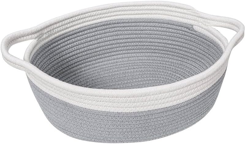 Woven Cotton Rope Storage Basket with Handle, Round Home Storage Basket for Home Organization and Gift Organizer, Home Organizer, Bedroom, Living Room, 12 x 8 x 5 Inch (Off White) by Unknown