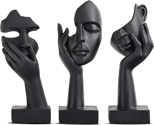 oliruim 3 Pcs Thinker Small Statue Set - Black Art Abstract Home Accent Figurines for Decor Bedroom, Shelves, Living Room Coffee Table, Office Desktop (3 Pcs Black, 6")
