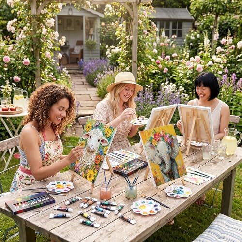 Ctosree 72 Pcs Flower Animal Paint and Sip Kit for Adults 8'' x 10'' Pre Drawn Canvas for Painting DIY Pre Printed Canvas for Party Favor Acrylic Painting Kit Wood Easel Brushes Date Night Bulk - Image 5