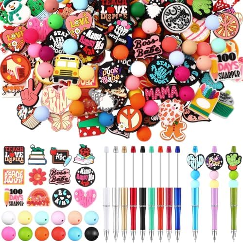 Humyoun 122 Pcs Beadable Pen DIY Kit with Silicone Beads, Bright Style by Humyoun