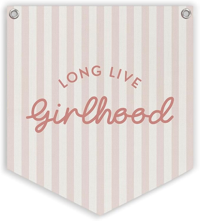 Lacama Girls Room Decor, Long Live Girlhood Linen Banner Hanging Flag Retro Pink Banner for Nursery Playroom Wall Decor for Kids Bedroom Dorm Toddler Decorations Trendy Room Decor 12.4x14 in