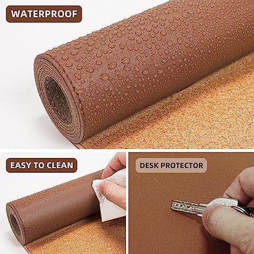 AFIING Cork Desk Mat 55" x 17", Dual-Sided Natural Cork & PU Leather Desk Pad, Non-Slip Waterproof Large Mouse Pad for Office, Home & Gaming (Brown) - Image 3