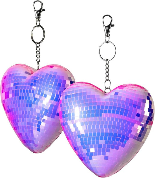 2 Pack Mirror Heart Disco Ball, Purple Reflective Hanging Decorative Ornament with Stand, Heart-Shaped Decor for Wall, Party, Room, Home, Gift Idea for Couples, Valentine's Day(4.5 inch)