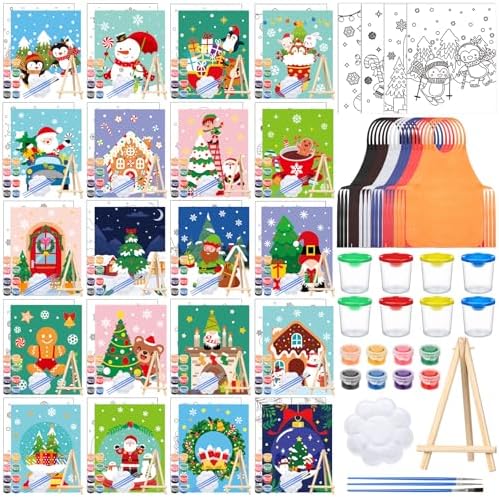 Sherr 140 Pcs 20 Set Pre Drawn Canvas Painting Kit, Christmas by Sherr