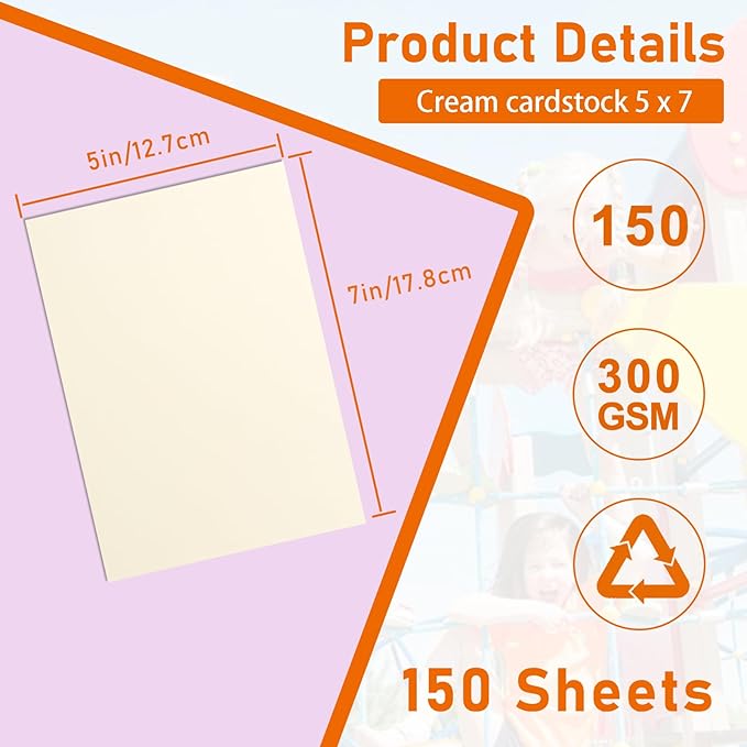 150 Sheets Cream Cardstock 5 x 7 Ivory Paper, 300gsm/110lb Heavyweight Flat Off White Card Stock Printer Paper for DIY Card Making, Business Cards, Thank You Cards, Certificates, Postcards