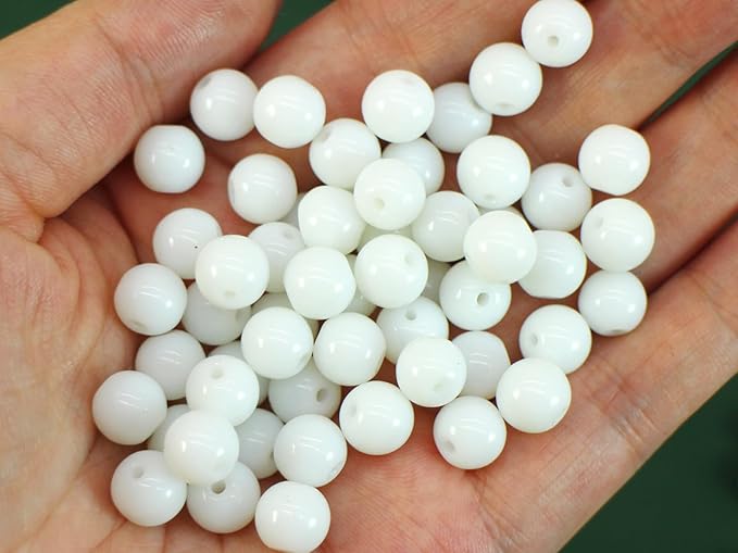 Pamir Tong 650PCS 8mm Snow White Glass Beads for Jewelry Making,Round Smooth Beads, Bracelet Space Loose Beads for Earring, Necklaces-Adult Craft Supplies