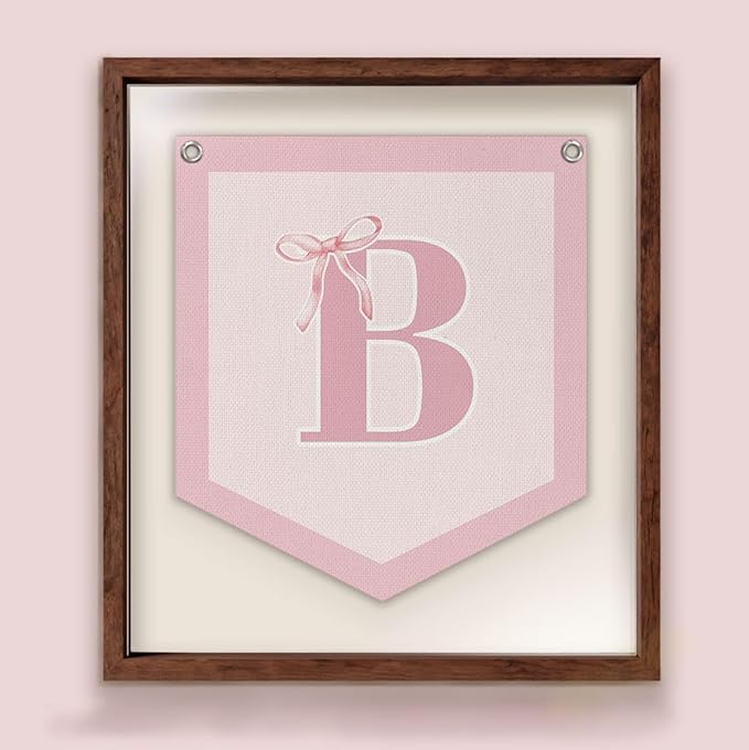 Lacama Initial Personalized Preppy Banner, Baby Shower Decor Girl Nursery Decor, Coquette Pink Bow Teen Girl Gifts, Vintage Room Toddler Room Bedroom Playroom Front Door Birthday Gift(B)