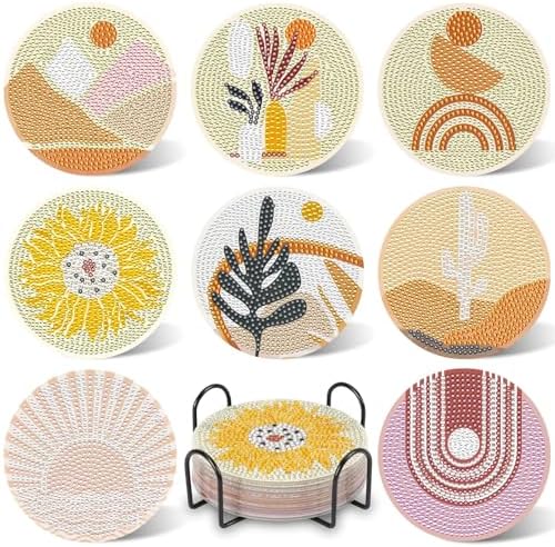 UPINS 8Pcs Boho Diamond Art Painting Coasters for Drinks by UPINS