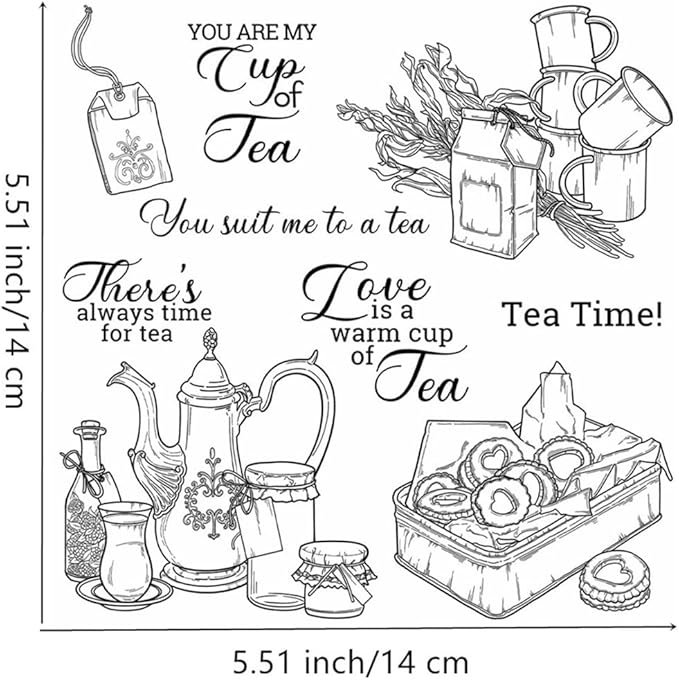 Teapot Cup Biscuits Stamps and Cutting Dies for Card Making DIY Transparent Silicone Clear Stamp and Metal Die Cuts Sets for Scrapbooking Paper Greeting Cards Decor Seals Craft Supplies