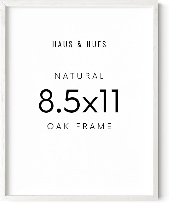 HAUS AND HUES White Oak Wood 8.5x11 Picture Frame - Lightweight Certificate Frame, Ready-to-Hang for Prints and Photos