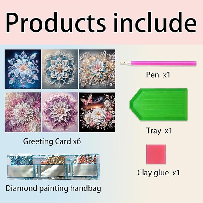 Ceitura 6Pcs DIY Diamond Art Painting Crafts Rhinestone Painting Greeting Card Making Kit Postcard for Holiday Christmas New Year Party Favors (Mandala Flower)