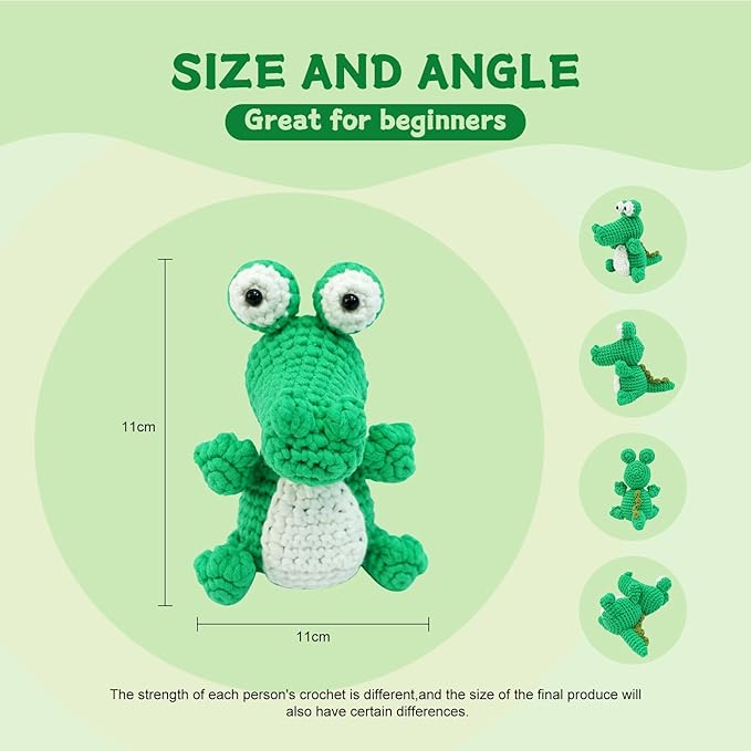 minimal beee Crocodile Crochet Kit for Beginners, Animals Easy-Peasy Yarn with Complete Starter Supplies, DIY Gift for Adults Crafts, Includes Video Tutorials & Patterns