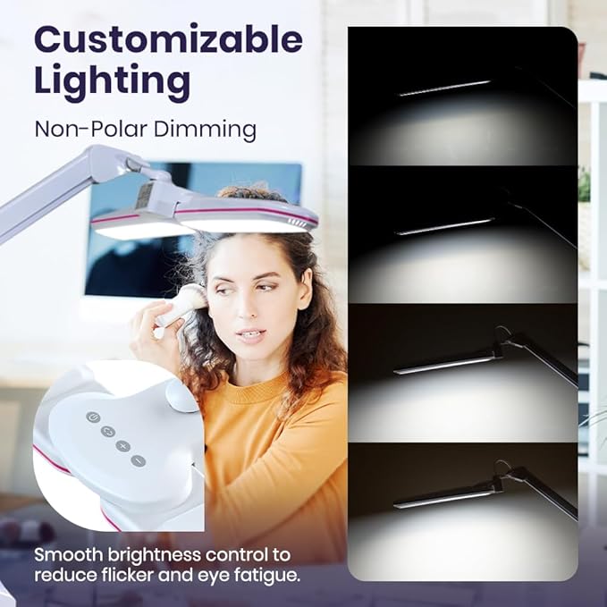Neatfi Elite HD XL LED Desk Lamp, 3 Light Modes, 90PCS SMD LED, Non-Polar Dimming, Bright Eye-Caring Lighting for Home Office, Drafting, Beauty Shop, Workbench (CCT with Clamp, Pink Ring, 17 Inches)