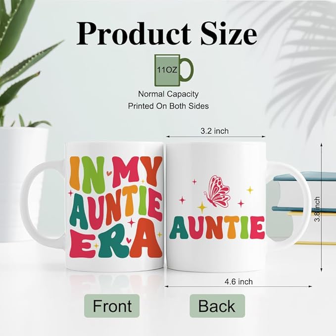 RZHV In My Auntie Era 11 Oz Novelty Mug, Cute Butterfly Family Ceramic Mug, Aunt Gifts From Niece Nephew, Birthday Gifts For Aunt New Aunt To Be Aunt, Mother's Day Gifts for Auntie, Aunt Mug Cup Gifts