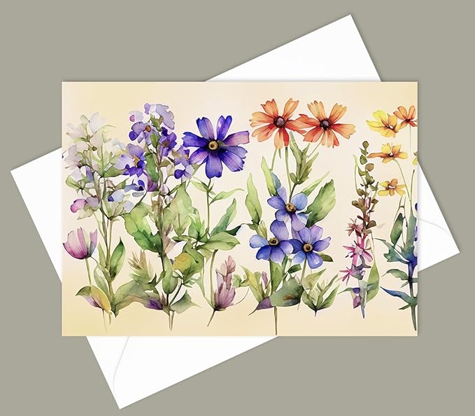 Wildflower Greeting Cards, Set of 10, All Occasion 5 x 7 inch Note Cards with Envelopes, Blank Inside, Colorful Watercolor Floral Bouquet Designs