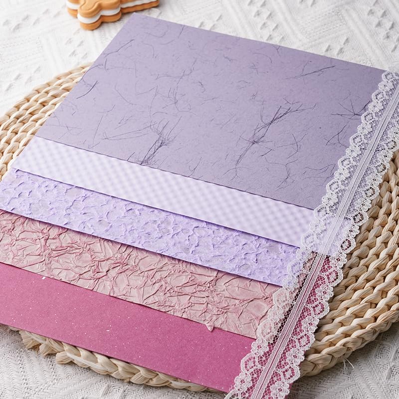 15Pcs Handmade Scrapbook Art Paper Craft Textured Colorful A5 sheet Mesh Special Paper Mix for Scrapbooking Junk Journal Journaling Supplies DIY Materials,5.8x8.2 inches (Purple) - Image 4