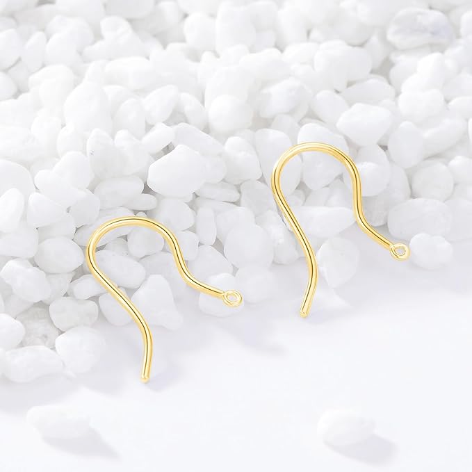 14K Real Gold Earring Hooks for Jewelry Making Fish Hooks 14K Yellow Gold Earring Findings for Earrings Jewelry Making(Style 3)