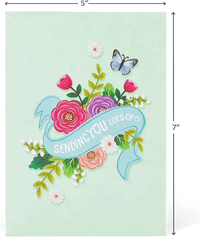Colorful Floral Roses Pop Up Card, Love You, Flowers, Butterfly, 3D Greeting Cards, Ideal Gifts for Birthday, Mothers Day, Anniversary, Valentines Day, 5x7 - Includes Envelope And Message Note