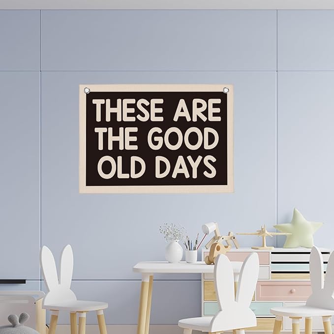 Black and White These Are The Good Old Days Banner Vintage Banner Wall Decor Wall Hanging Boys Girl Play Bedroom Dorm Room Decor 22x28 Inch
