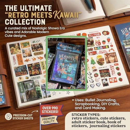 Japanese Manga Style Sticker Book,990+ Heisei Retro Kawaii Stickers for Scrapbooking, Journaling - Cute Japan Stationery & Scrapbook Stickers for Adults, Notebooks (B-Echo Voice) - Image 6