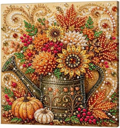 DIY Pearl Painting Kit for Adults, Autumn Watercan Fall Art with Wood Frame, 20x20cm Self-Adhesive Pearl Diamond Craft, Autumn Wall Decor Gift for Women, Beginners Relaxing Hobby Kit by Unknown