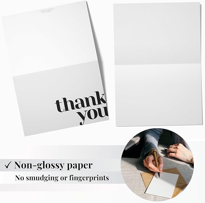 Paper Play Thank You Cards Bulk Pack of 40 White, 5x3.5 Inches with Matching Stickers & Envelopes, Minimalistic Design Suitable for Business, Baby Shower, Wedding, Small Business, Graduation, Funeral