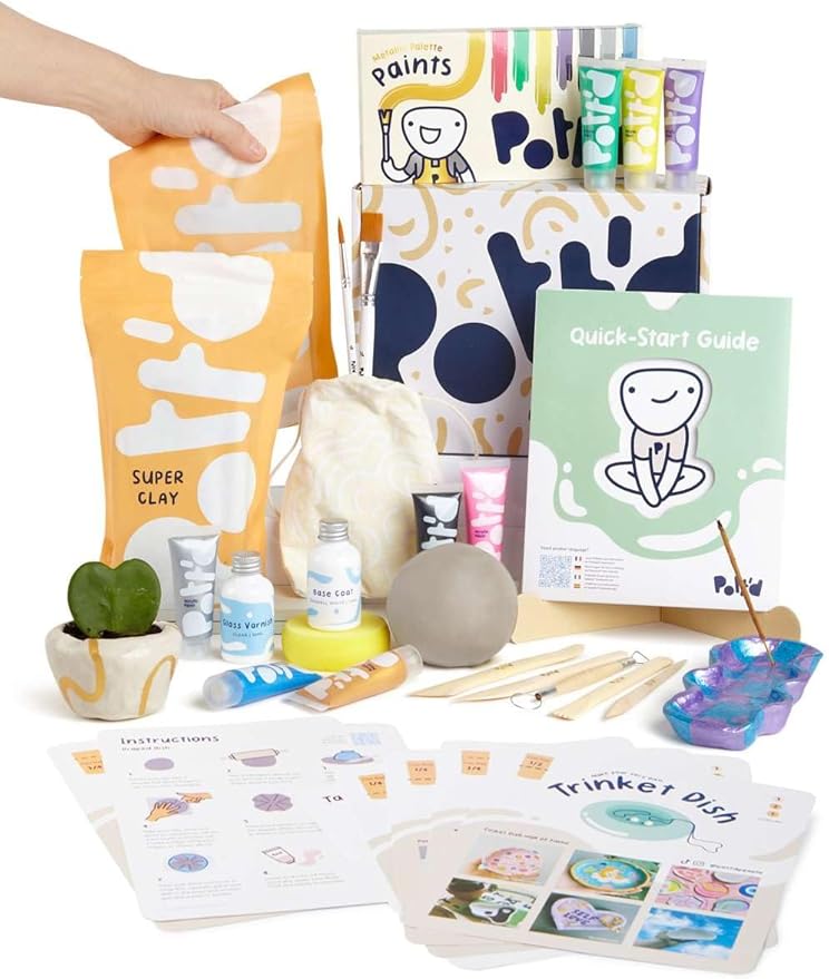 Pott'd Air Dry Clay for Adults. Beginners Home Pottery Kit for Adults. DIY Craft Kit for Adult. Kit Includes: Air-Dry Clay for Adult, Tools, Paints, Brushes, Sealant, How-to-Guides