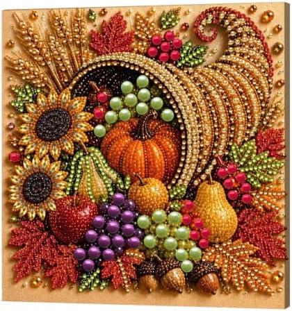 DIY Pearl Painting Kit for Adults, Cornucopia Fall Art with Wood Frame, 20x20cm Self-Adhesive Pearl Diamond Craft, Autumn Wall Decor Gift for Women, Beginners Relaxing Hobby Kit by Unknown